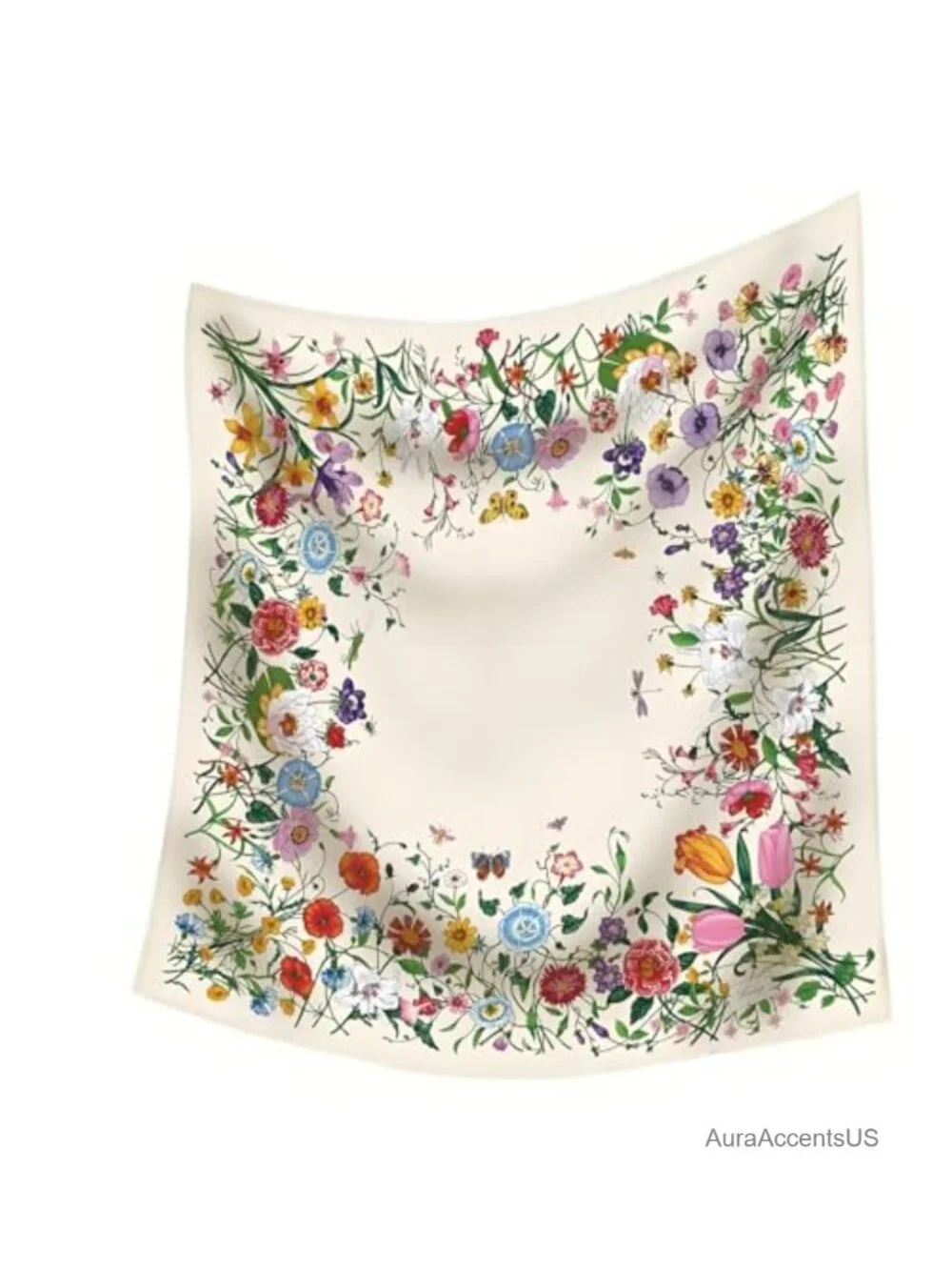 35x35 Square Silk Feel Lightweight Floral Scarf for Women